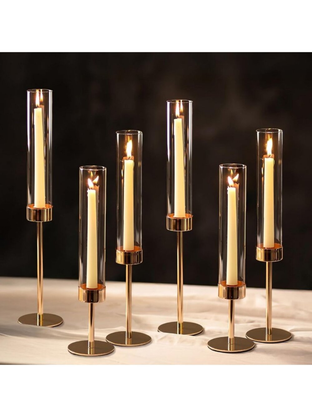 Elegant Gold Hurricane Candle Holders Set of 6 | Stylish Candlestick Decor